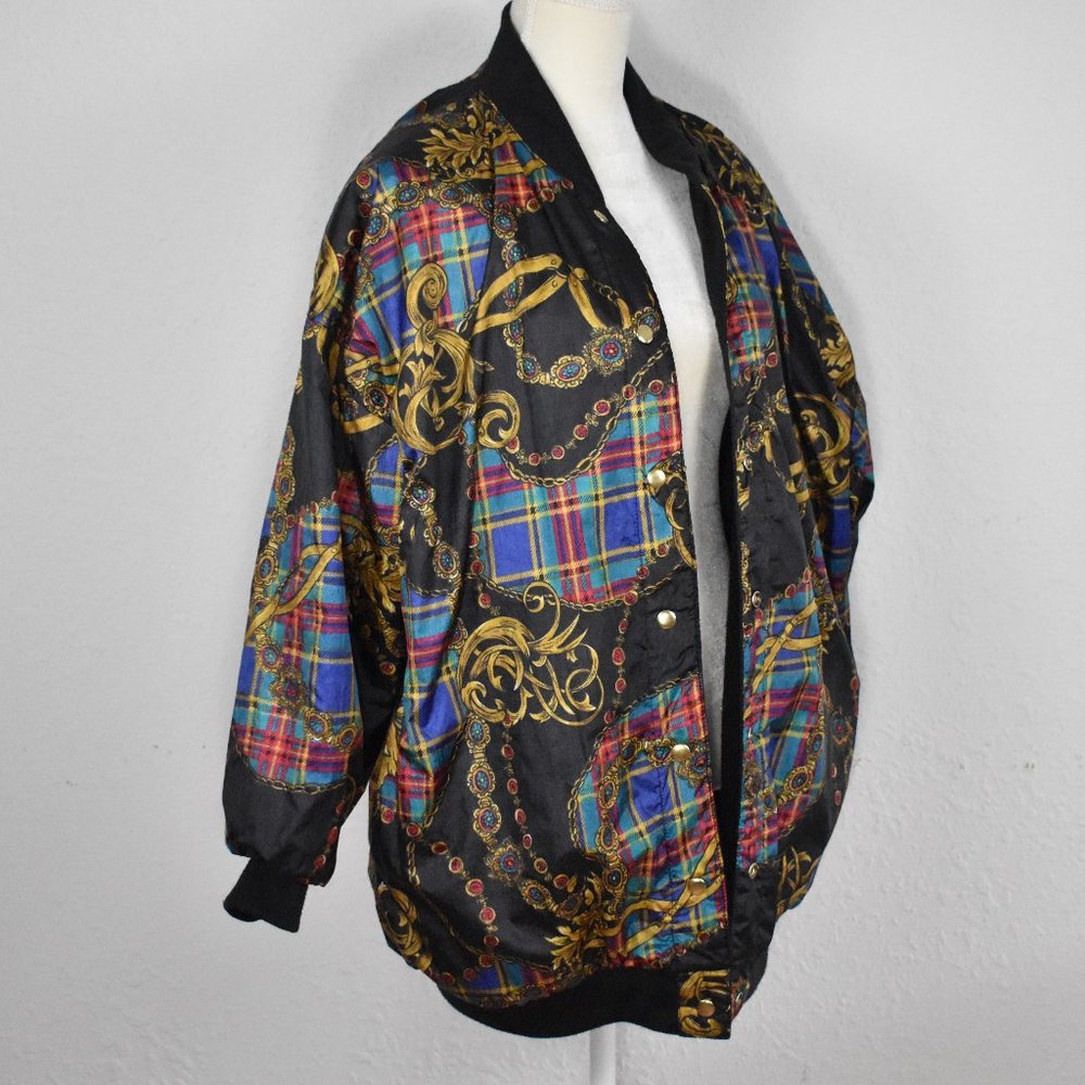Vintage Chain Print Nylon Windbreaker Reversible